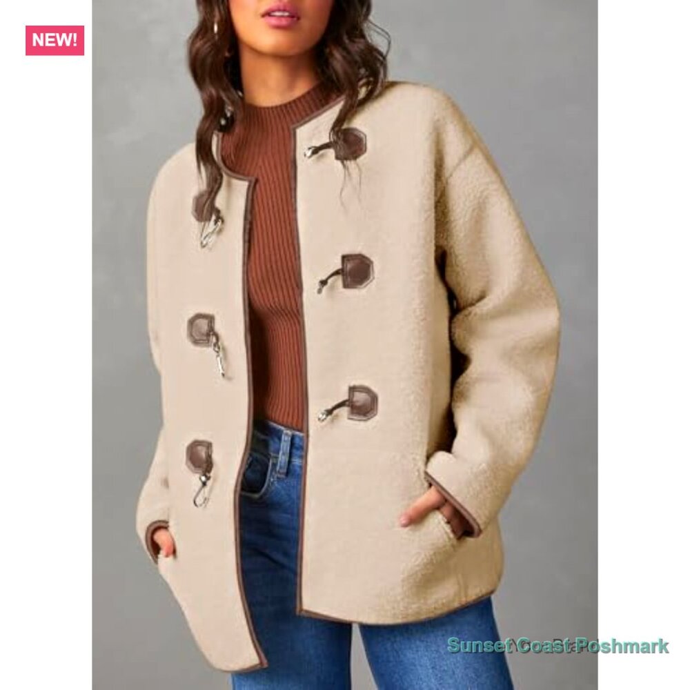 Faux Shearling Oversized Button Jacket With Sherp… - image 2